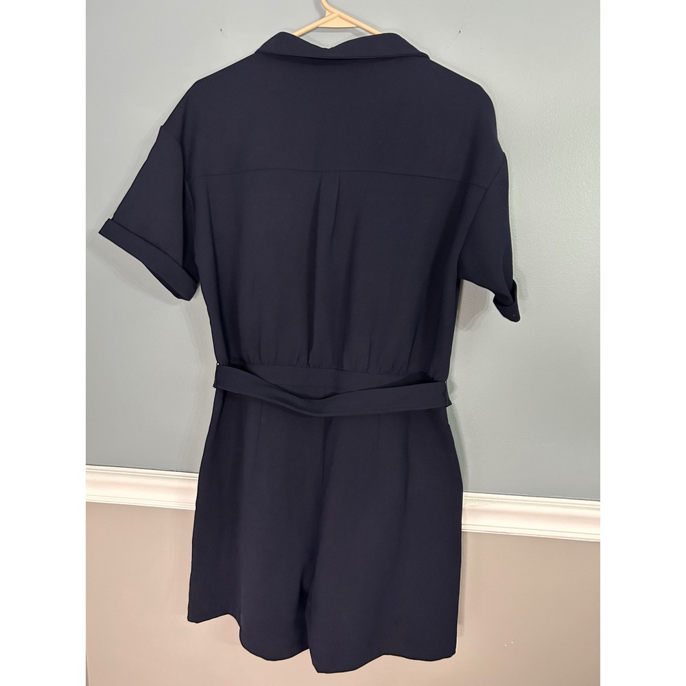 Anthropology Greylin Navy Blue Short Sleeve Button Front Utility Romper w Belt - Picture 10 of 10
